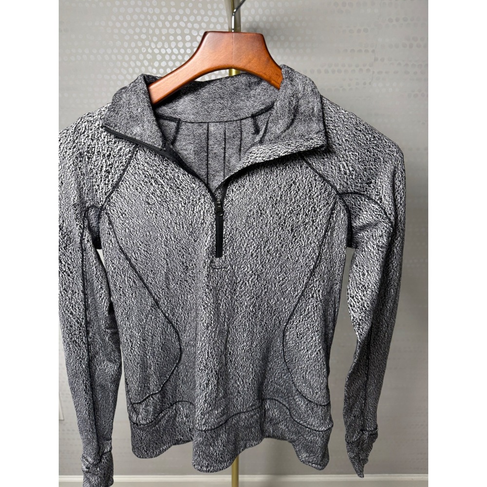Lululemon Run Turn Around Long Sleeve Pullover Black White Half Zip Womens 8